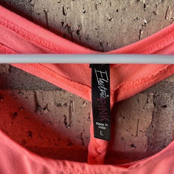 Electric Pink Breaded Racerback Tank Top Sz L Coral Pink Summer Loose Fit - Picture 5 of 8